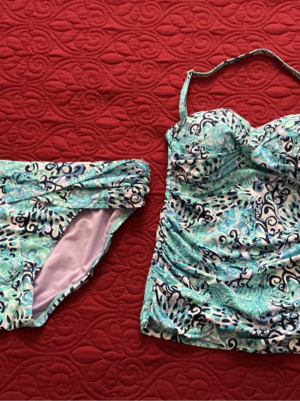 Lilly Pulitzer Aqua, Navy & Lilac Swirl One-Piece Swimdress